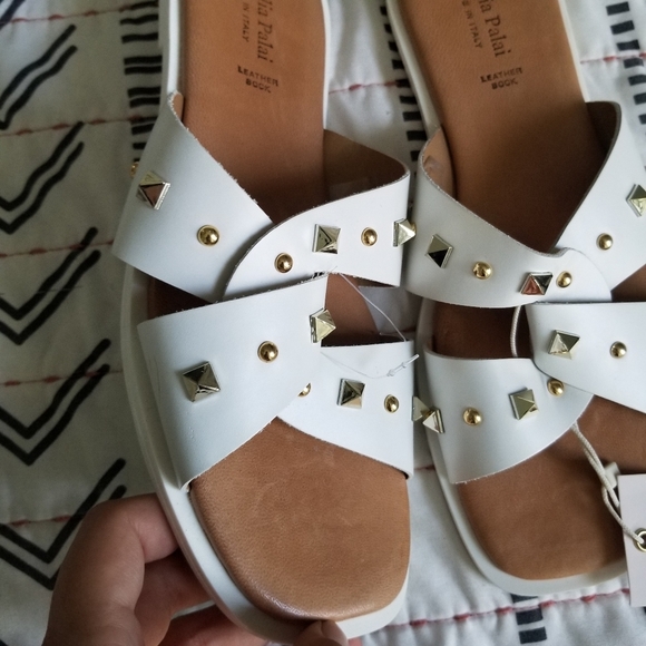 Giulia Palai White Sandals Slides Leather - Picture 2 of 9